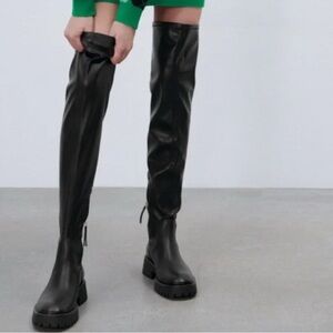 Zara black flat over the knee boots